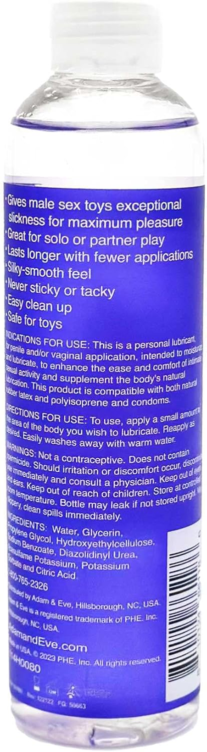 Water Based Personal Lubricant Gel for Toys and Strokers, Latex Safe, Non-Staining, 8oz T807