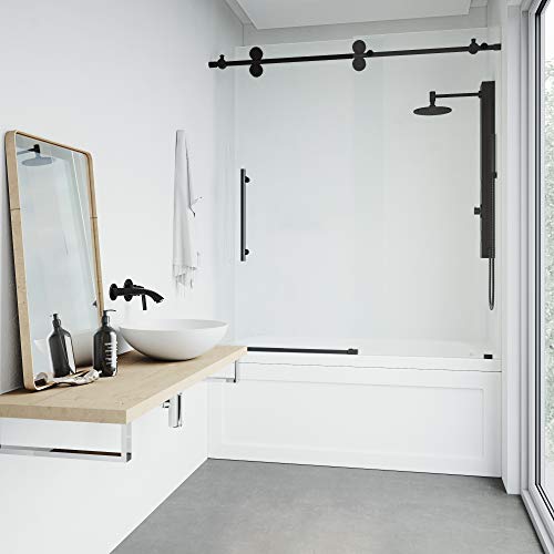 Frameless Sliding Rectangle Tub Door, 56-60 in. W x 65.5 in. H, Matte Black N1197