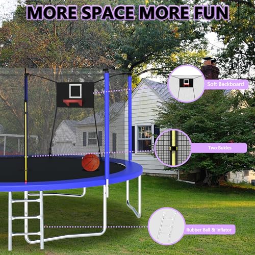 Trampoline with Basketball Hoop and Safety Enclosure Net T447252