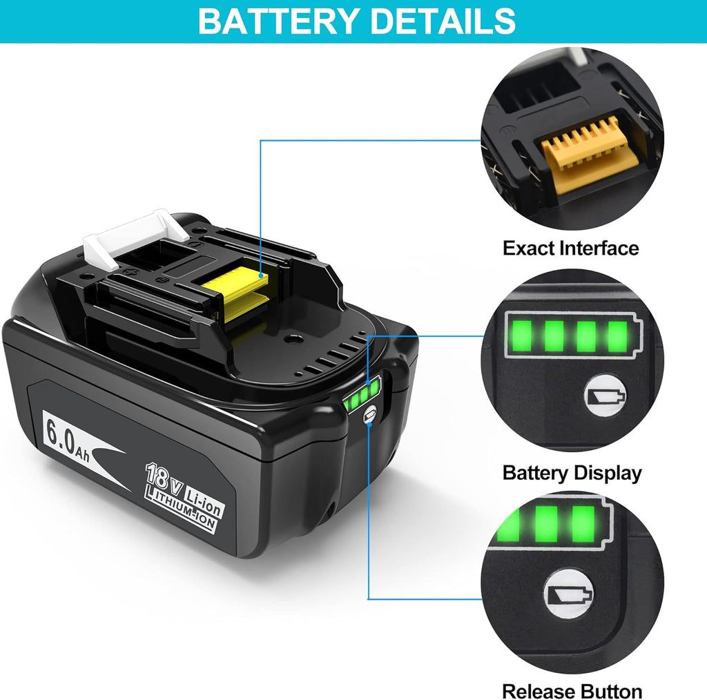 2 Pack 6.0Ah 18V Battery with LED Indicator for Cordless Power Tools J86468