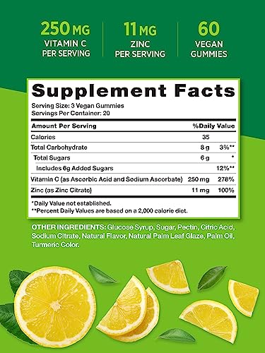 Vitamin C Gummies with Zinc for Adults, Immune Support, Vegan, Non-GMO O267740