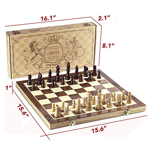 Magnetic Wooden Chess Set with Folding Board and Storage Slots F44381