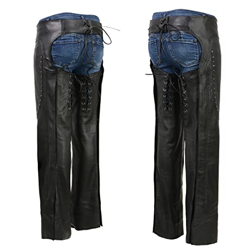 Women's Low-Rise Motorcycle Chaps with Double Buckle Rivet Detailing Z17379