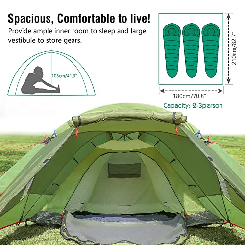 Emergency Survival Tent, Waterproof Family Camping Dome Tent 3 Person, Portable Outdoor Cabin V82563