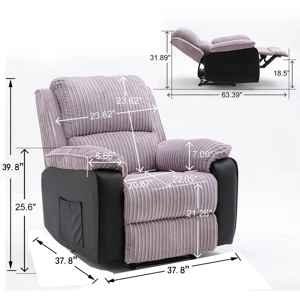 Electric Lift Recliner with Heat and Massage, Padded Arms, USB W62459