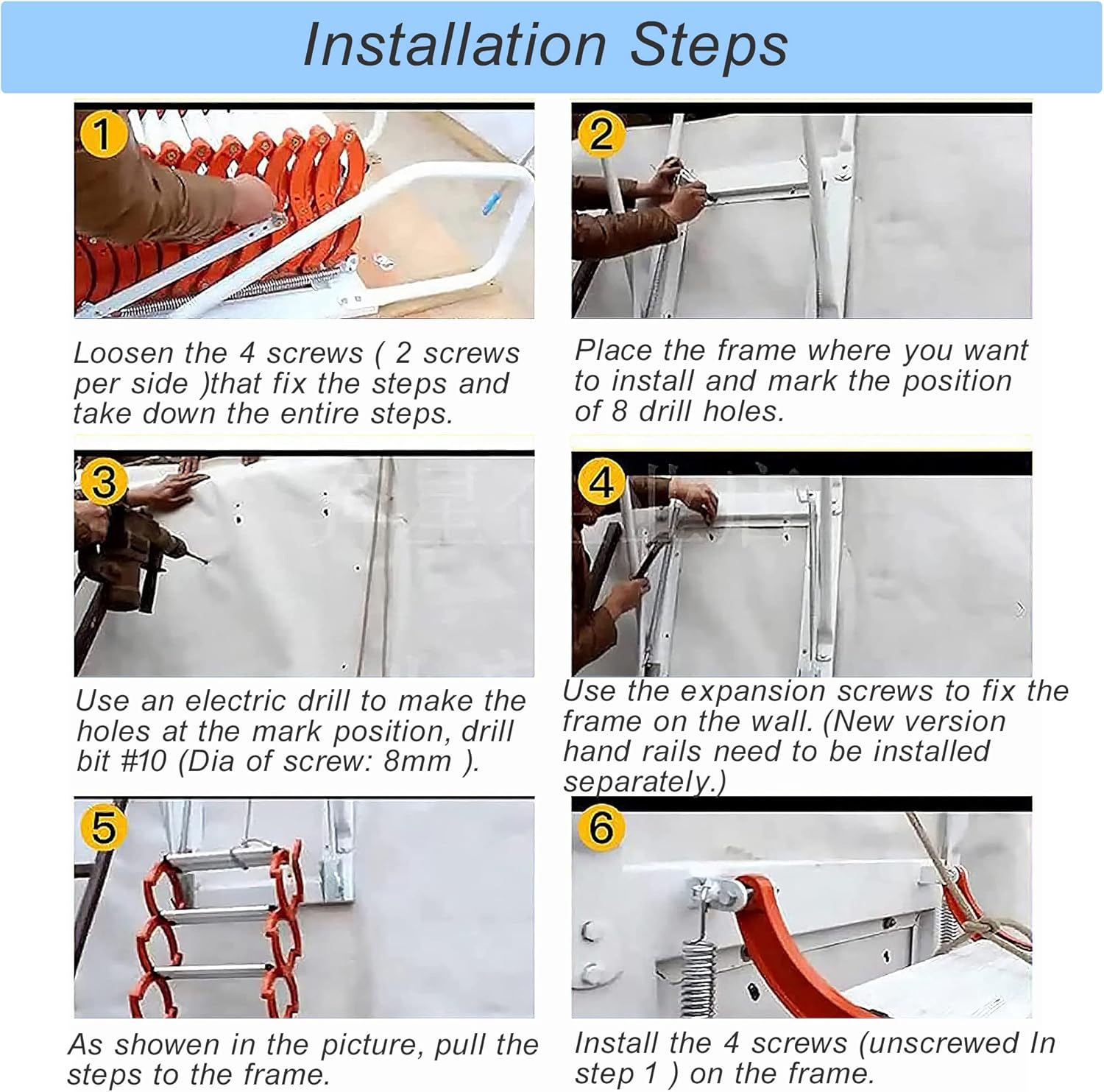 Folding Attic Ladder 12 Steps Wall Mounted Al-Mg Alloy 9.8ft Blue with Armrests A3121