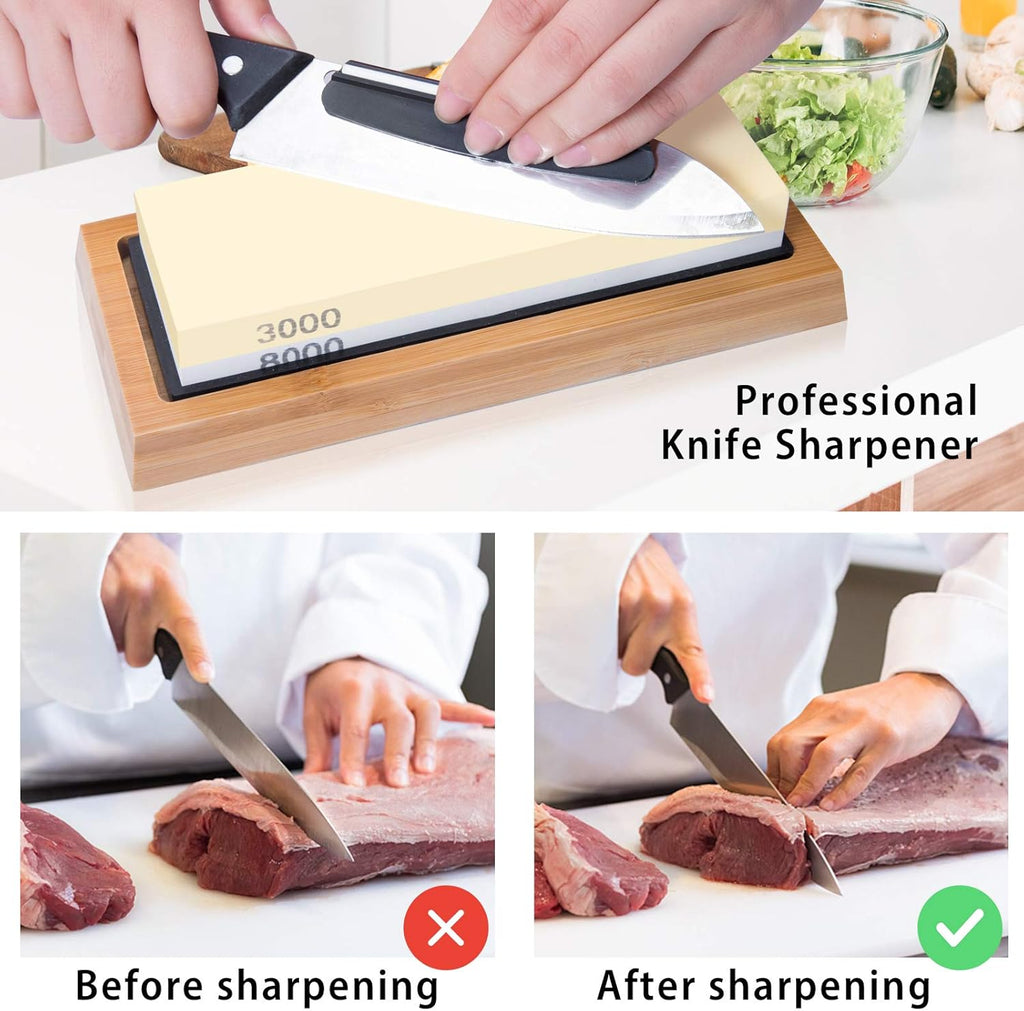 Sharpening Stone Set 4 Side Grit 400/1000 3000/8000 with Bamboo Base A536836