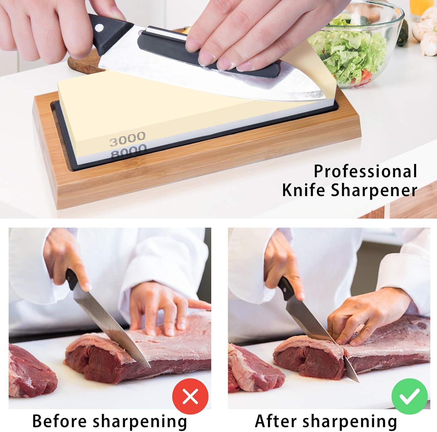 Sharpening Stone Set 4 Side Grit 400/1000 3000/8000 with Bamboo Base A536836
