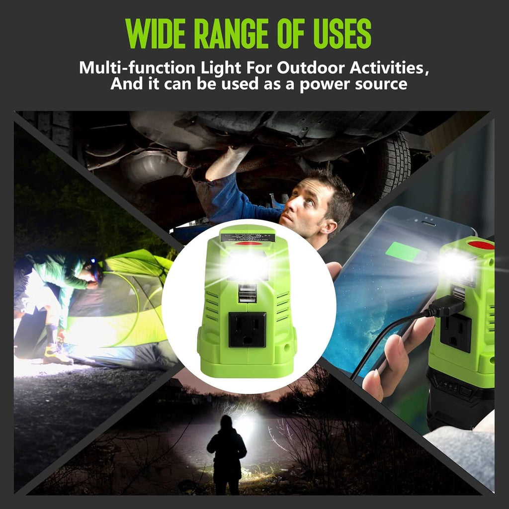 150W Portable Power Inverter Generator for 18V Battery with USB Charger and LED Light O7152