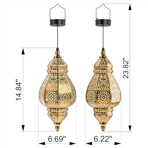 Hanging Solar Lights Outdoor Lantern Garden Decor Waterproof Plastic Gold I302199