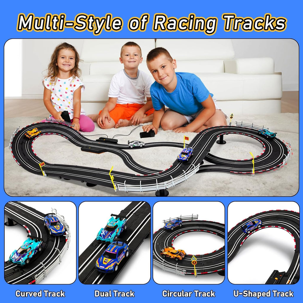 Slot Car Race Track Set with 4 High-Speed Cars and 2 Controllers Y553422