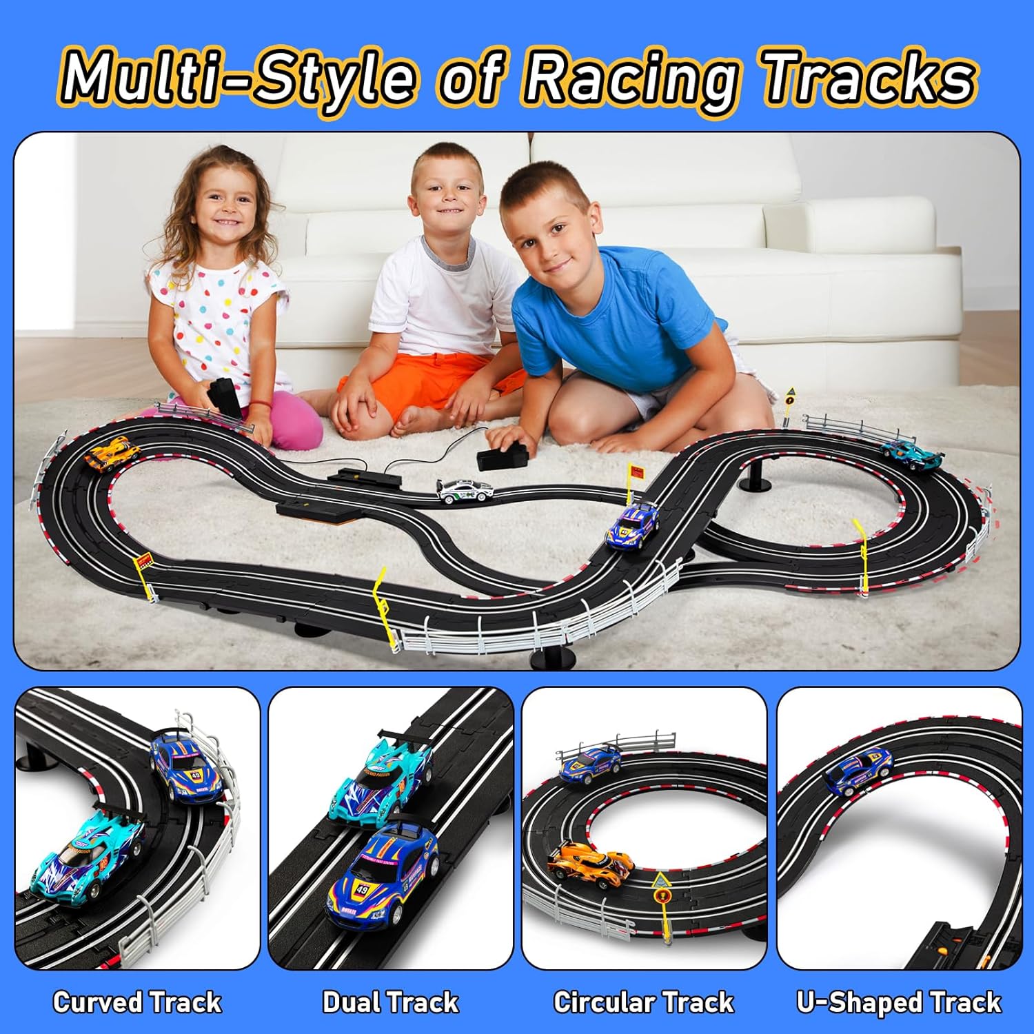 Slot Car Race Track Set with 4 High-Speed Cars and 2 Controllers Y553422