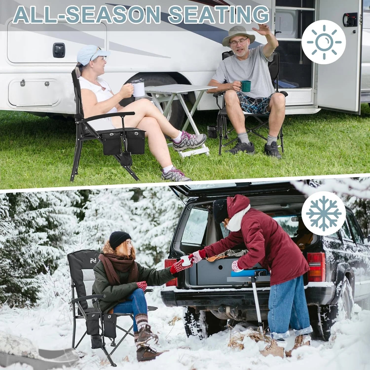 Heated Camping Chair, Padded Heavy Duty Folding Chair, Supports 400 lbs, Portable Outdoor Chair A83073