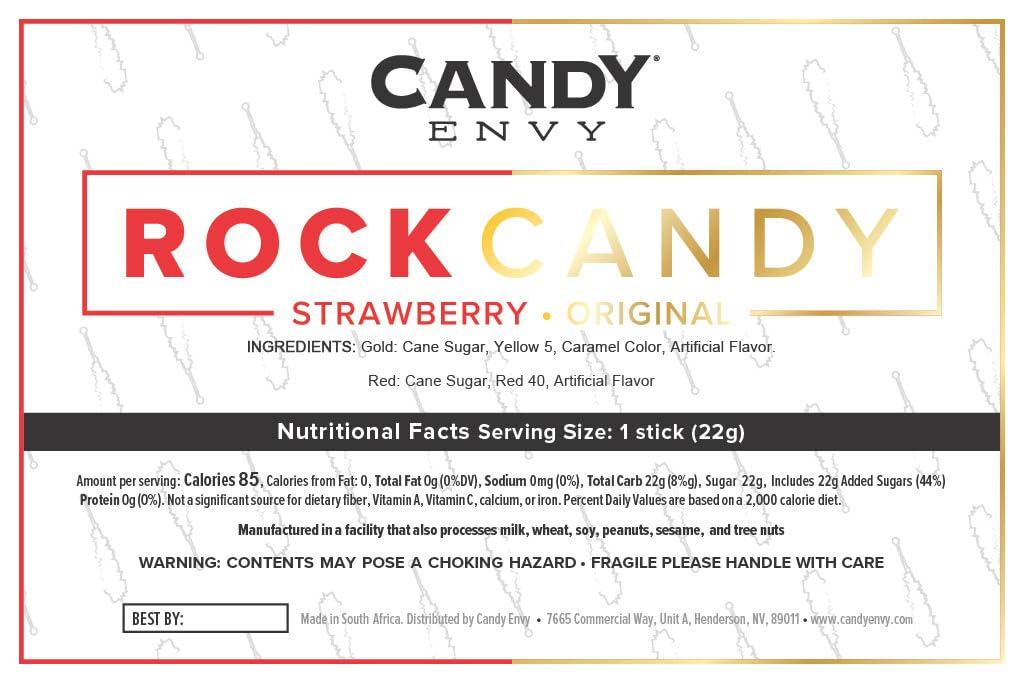 Gold and Red Rock Candy Sugar Sticks, Original & Strawberry Flavored C424435