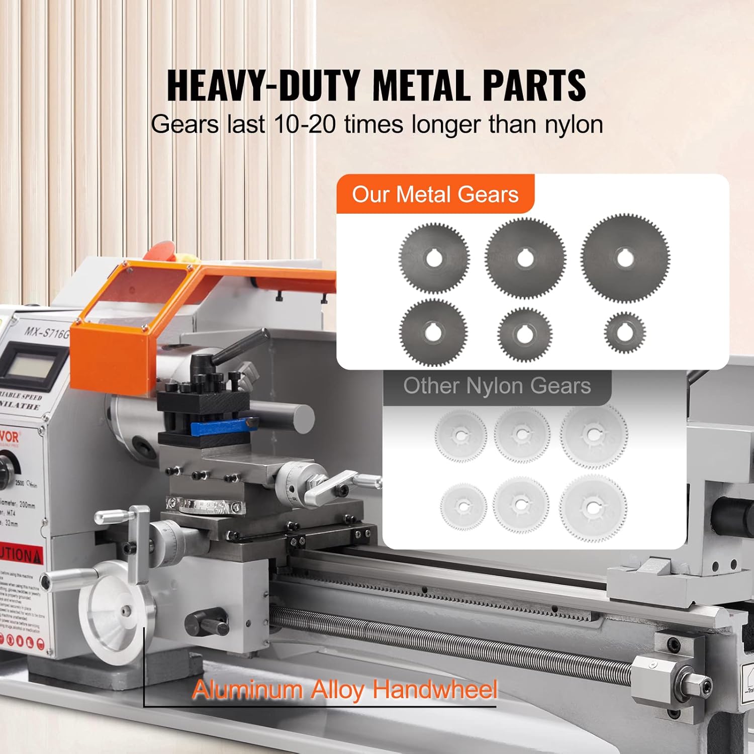 Mini Metal Lathe Machine, 7 x 16 Inch, 800W Benchtop Power Lathe, 150-2500 RPM Variable Speed X459