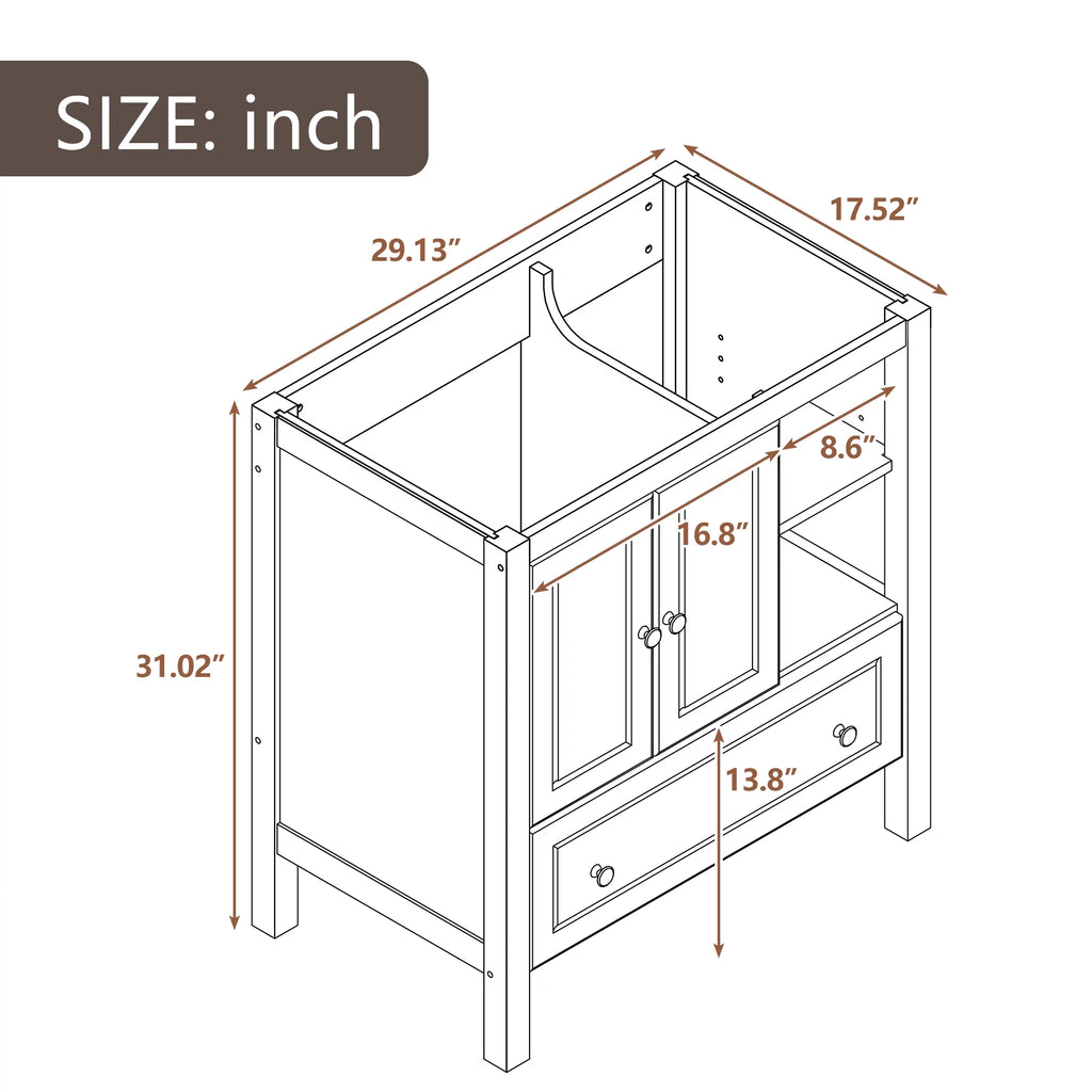 Bathroom Vanity Base with Doors and Drawers, Solid Wood Frame, Grey C98870