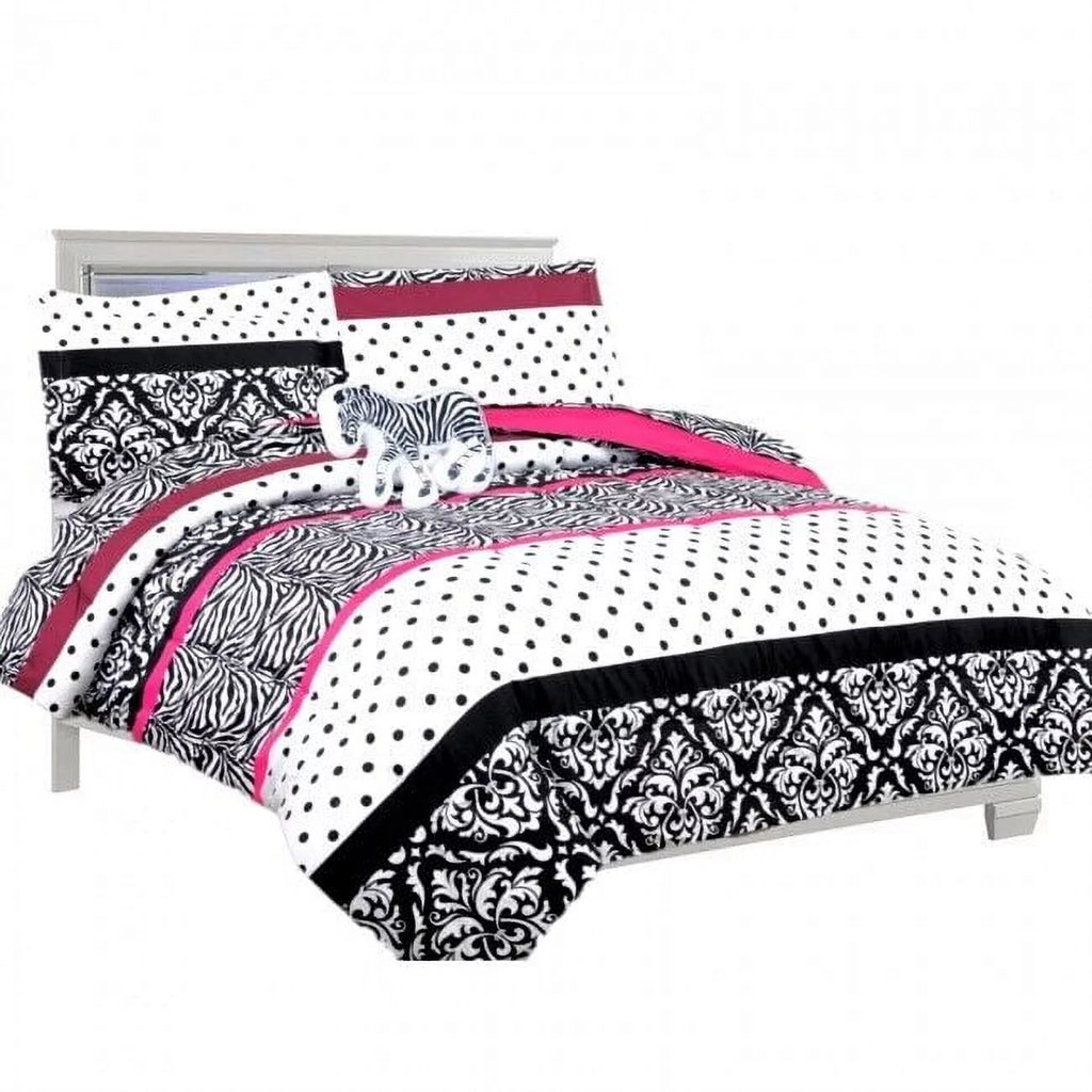 Twin zebra pink comforter and sheet set for kids H7908