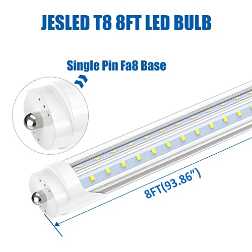T8/T10/T12 8FT LED Tube Light, Single Pin FA8 Base, 50W 6000LM 5000K Daylight White, 270 Degree V Shaped, Dual-Ended Power (12-Pack) Y53717