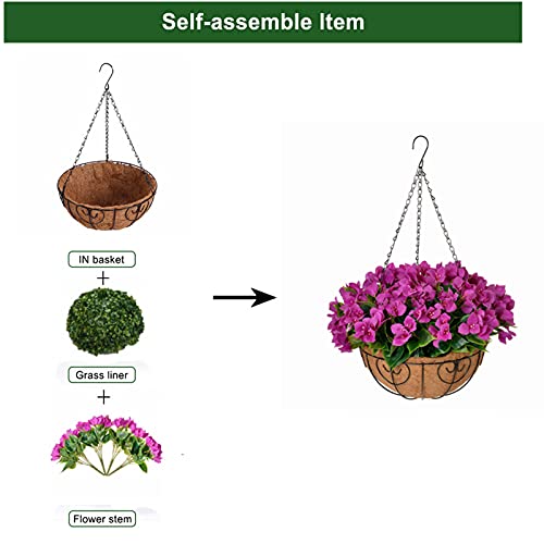 Artificial Faux Hanging Basket with Pink Azalea Flowers for Outdoor Patio Garden Decor E625
