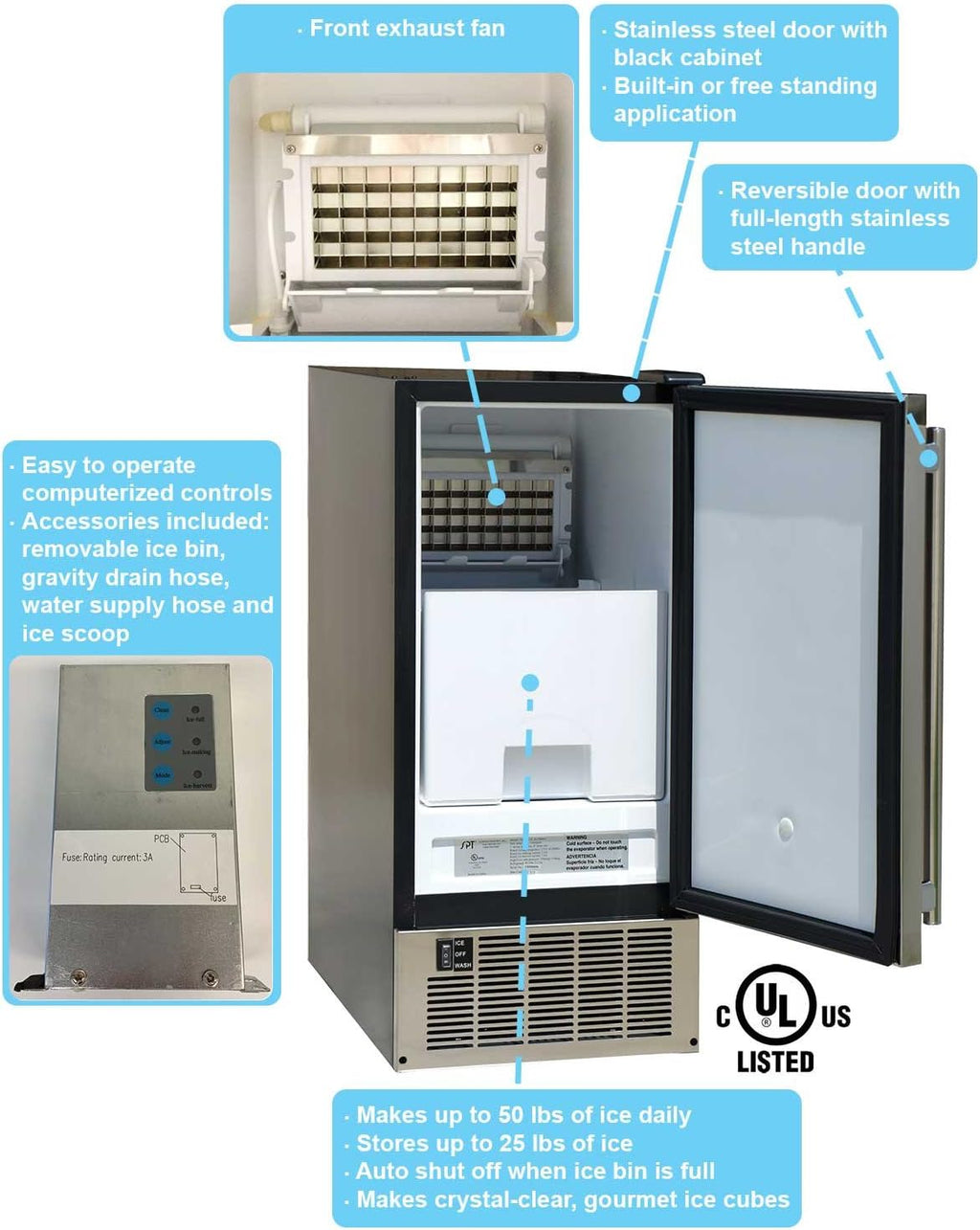 Under-Counter Ice Maker, 50LBS Stainless Steel N234