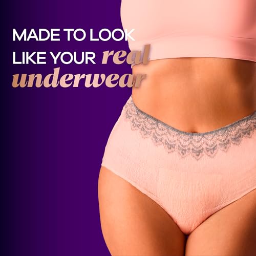 Incontinence and Postpartum Underwear for Women, Maximum Protection, L, Rosy, 44 Count O7468