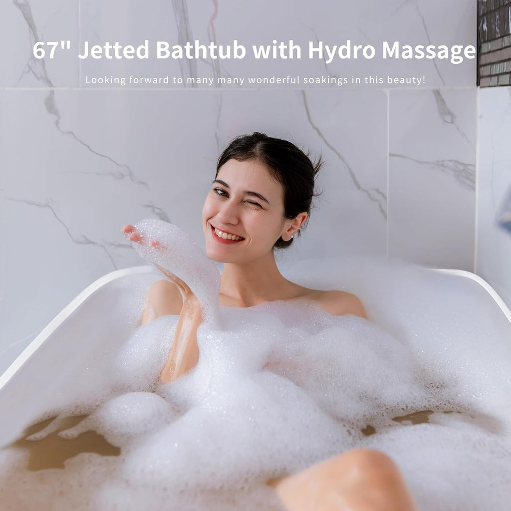 67 Inch Freestanding Whirlpool Bathtub with 8 Jets Acrylic Massage Soaking Tub N7329