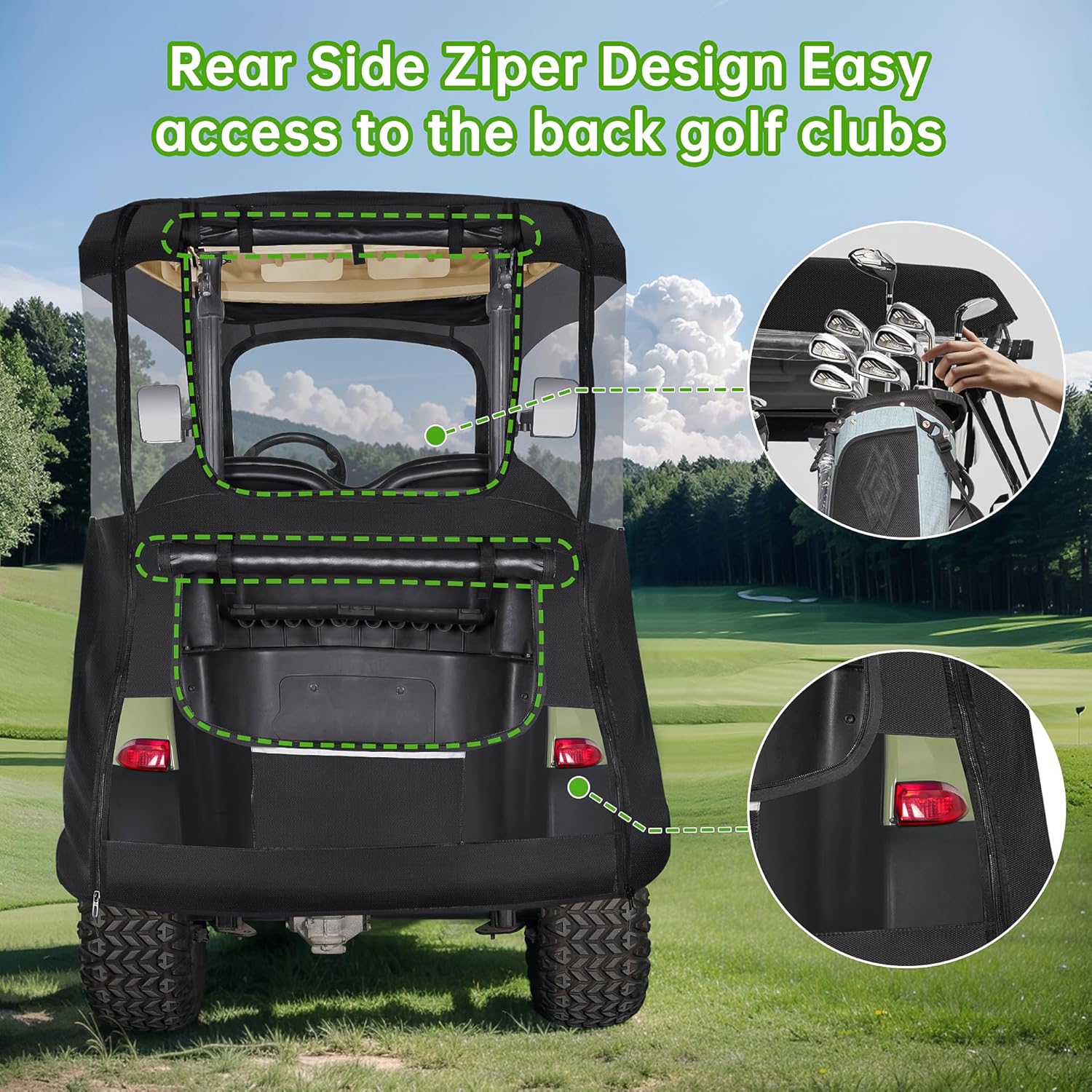 2 Passenger Golf Cart Enclosure, 4-Sided Clear PVC Rain Cover with Zipper Entry A725437