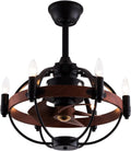 OUKANING Farmhouse Enclosed Ceiling Fan with Light Remote Control, Rustic Chandelier Fandelier with Lights, Reversible Modern Industrial Black Cage Ceiling Light Fixture（22 inches）