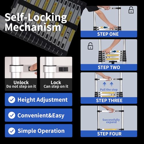 Telescoping Ladder 16.5 FT Aluminum Lightweight with Stabilizers J790185