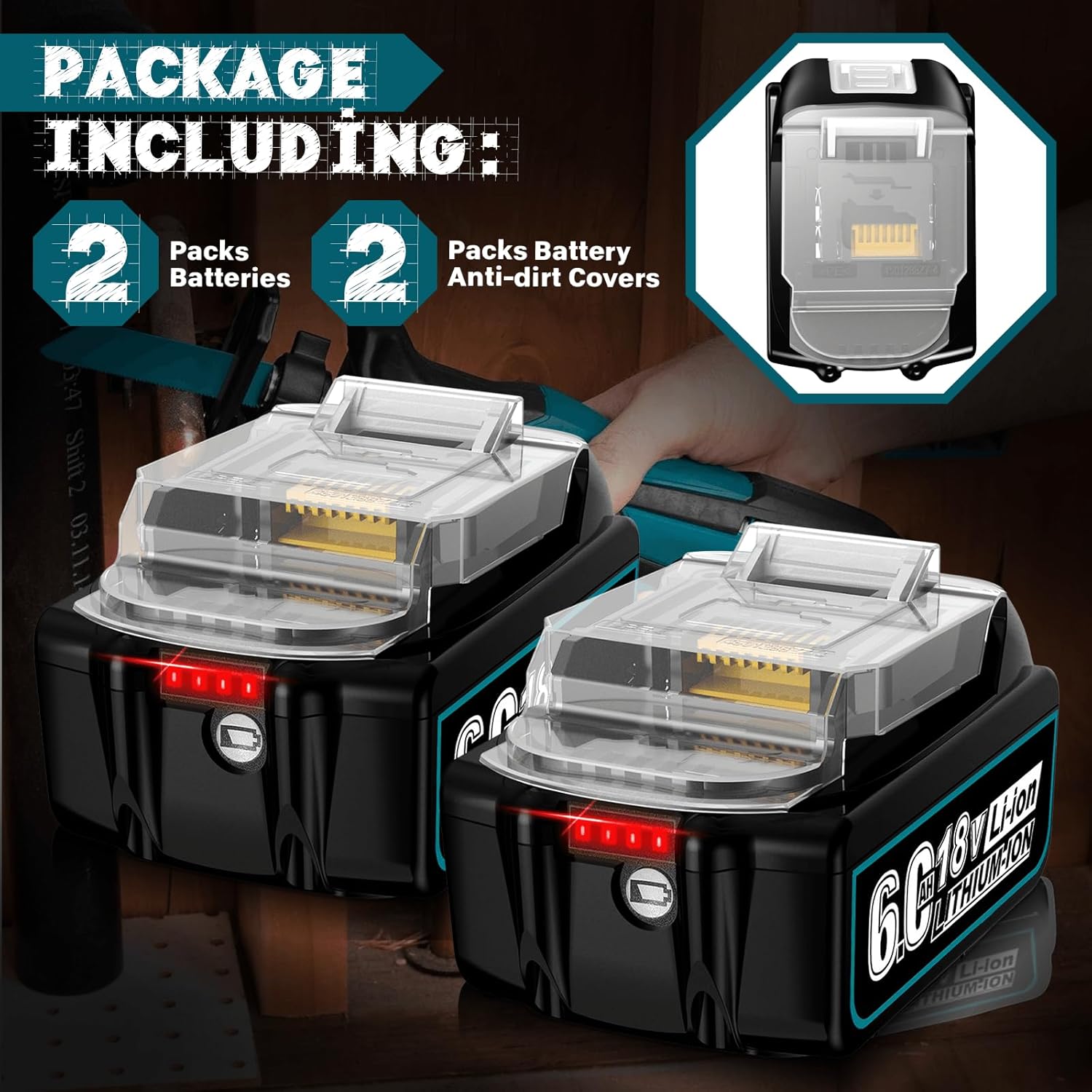 2Pack 18V 6.0Ah Replacement Battery with Dustproof Covers X936613