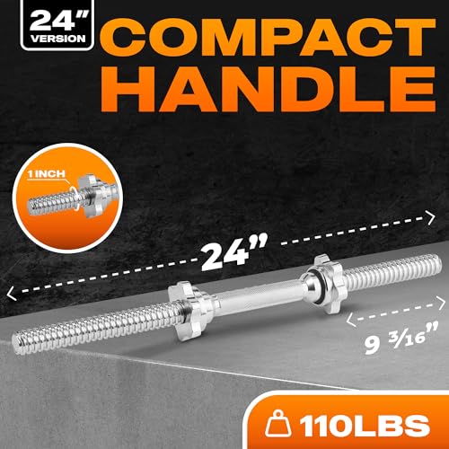 Threaded Dumbbell Handles with Rubber Grip, Fit 1" Plates Z53137