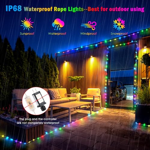 100FT 300 LED Connectable Rope Lights, 18 Color Changing Outdoor String Lights with Remote, IP68 Waterproof B33119