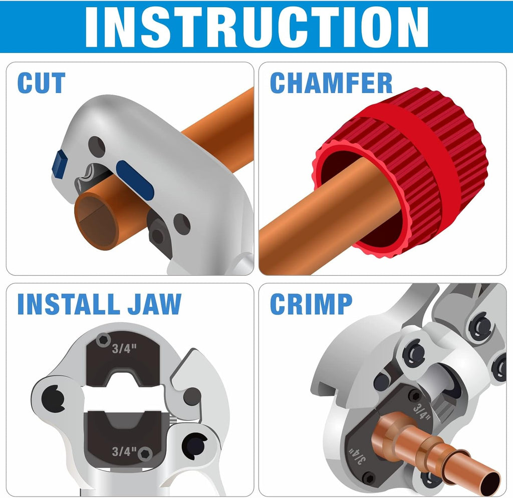 Copper Tubing Press Tool for 1/2", 3/4", 1" Fittings H965598