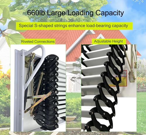 Attic Ladder 13 Steps Telescoping Folding Stairs, 10.5 ft Height Z45215