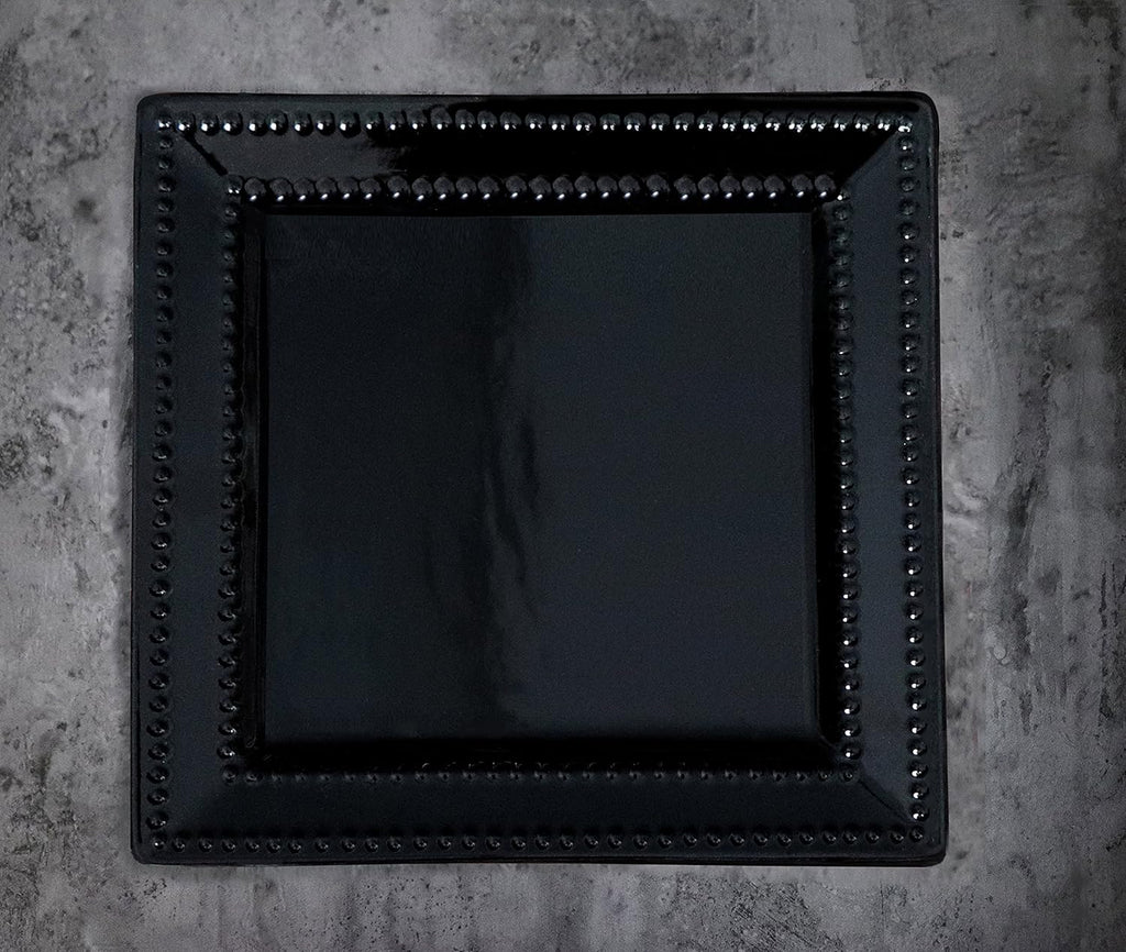 Square Beaded Stoneware Dinnerware Set, 16 Piece, Black A310673