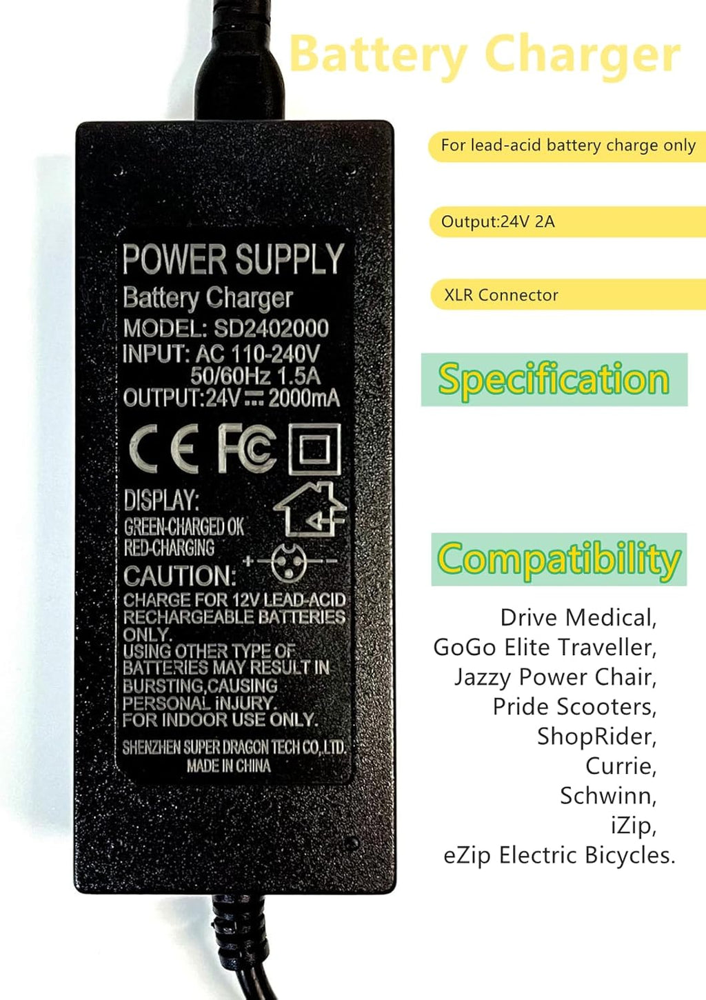 24V2A Mobility Scooter Battery Charger with 3-Pin XLR Connector C196832