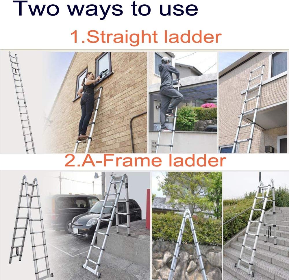 Telescopic Aluminum Extension Ladder 16 Steps with Slip-Proof Feet K859836