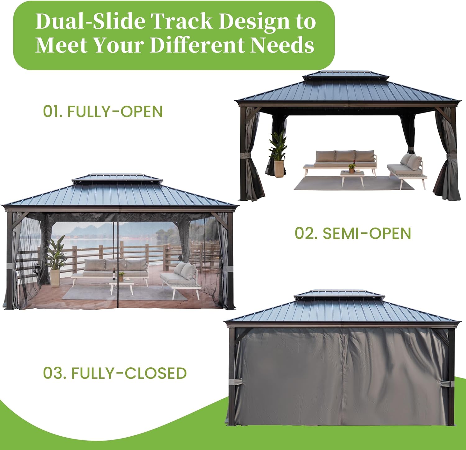 12 x 16 ft Hardtop Gazebo with Aluminum Frame and Galvanized Steel Roof X2254