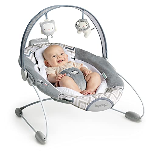 Automatic Baby Bouncer Seat with White Noise, Music, Toy Bar & 2 Plush Infant Toys, 0-6 Months Up to 20 lbs T1932