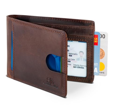 SERMAN BRANDS RFID Blocking Slim Bifold Genuine Leather Thin Minimalist Front Pocket Wallets for Men Billfold Wallet Men Gift