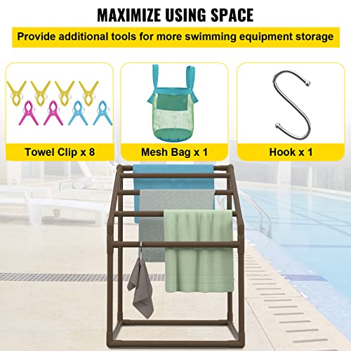 Pool Towel Rack, 5 Bar, Freestanding Outdoor Storage with Towel Clips V90329