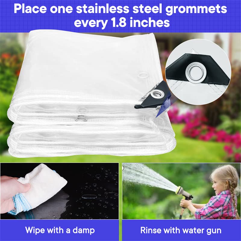Clear Vinyl Tarp 8x8 FT Waterproof Heavy Duty with Metal Grommets K651