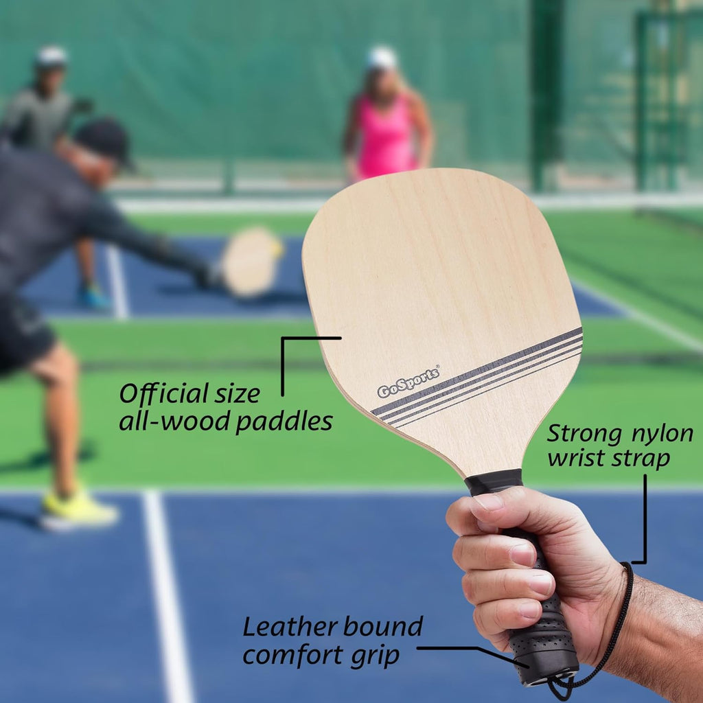 Wooden Pickleball Starter Set with 2 Paddles and 4 Balls K959194