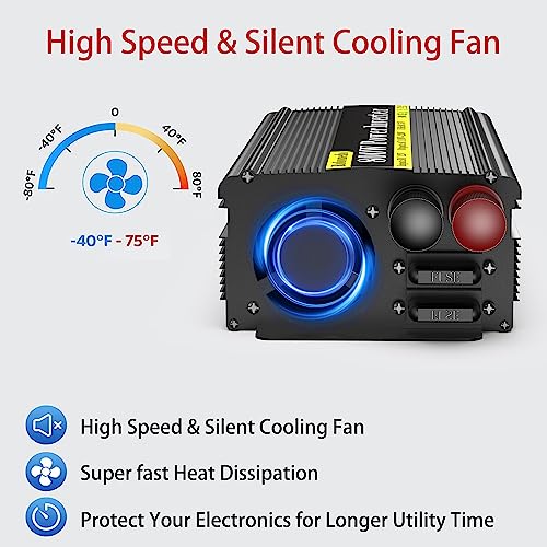 800W Car Power Inverter, DC 12V to 110V AC, 2 AC Outlets and USB Ports R9918