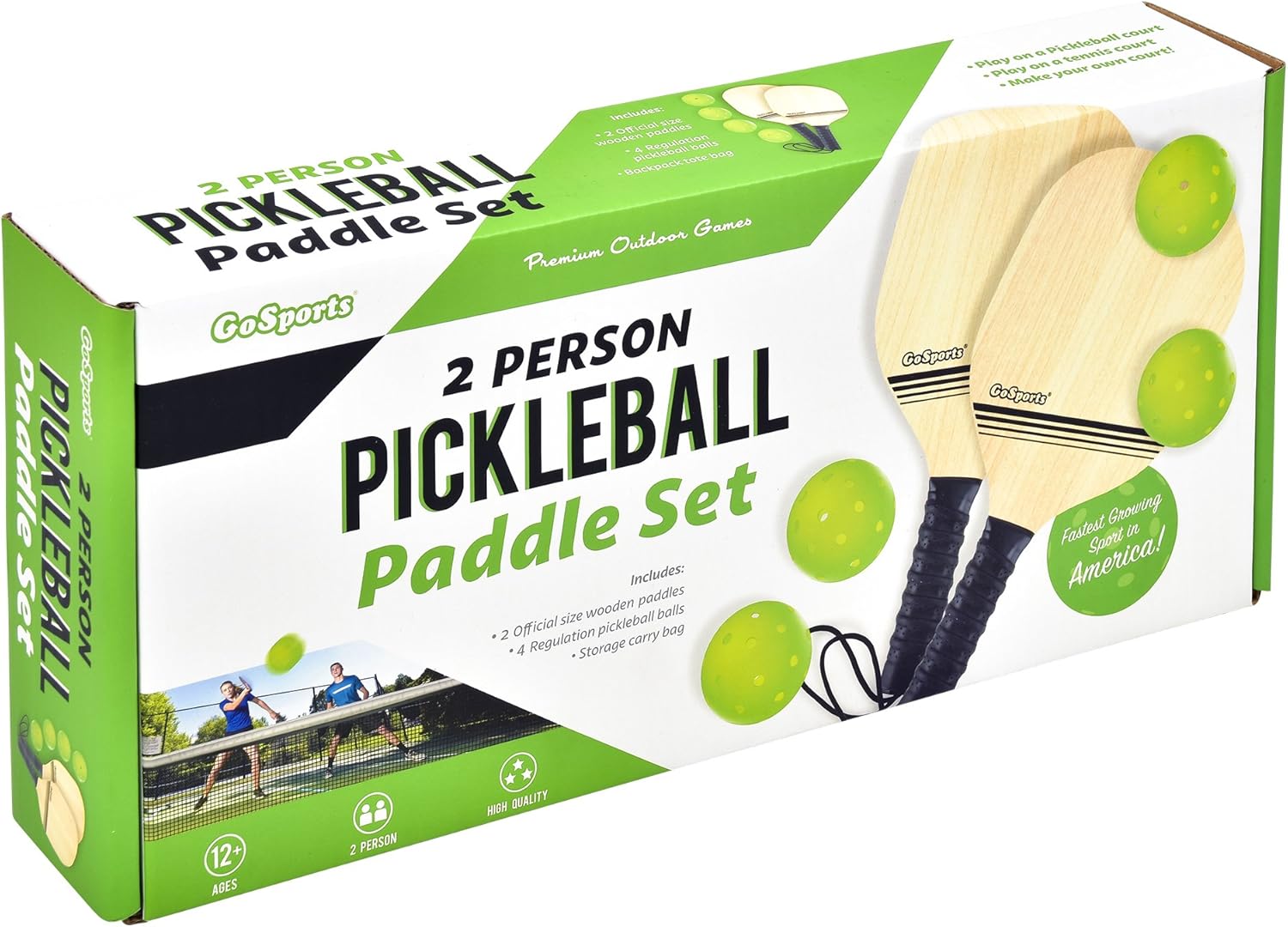 Wooden Pickleball Starter Set with 2 Paddles and 4 Balls K959194