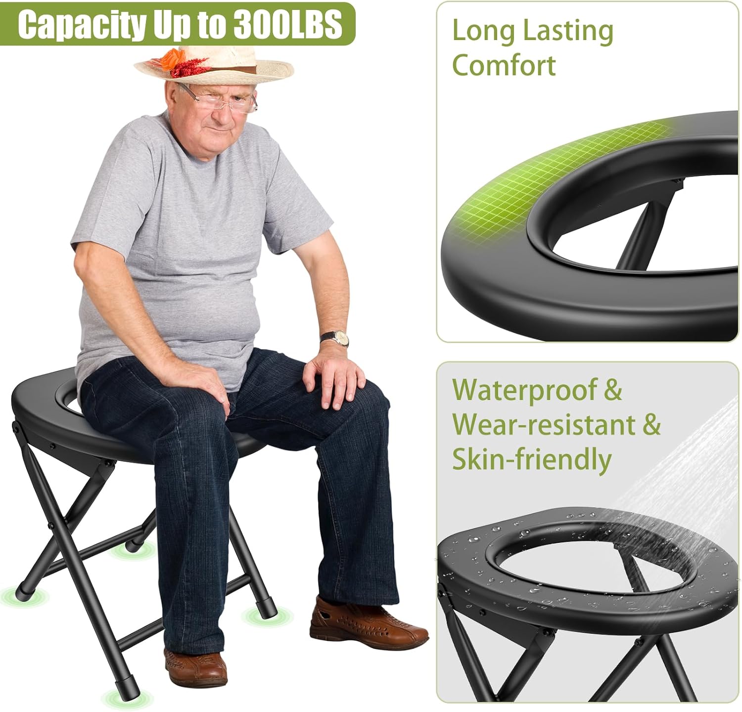 Portable Camping Toilet with Pop Up Privacy Tent, 300LBS Washable U4739