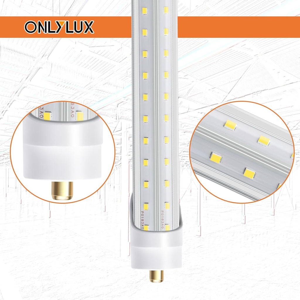 LED Shop Light Bulbs 8ft 72W 6000K 10000lm, T8 T10 T12 V Shape, Pack of 12 R240945