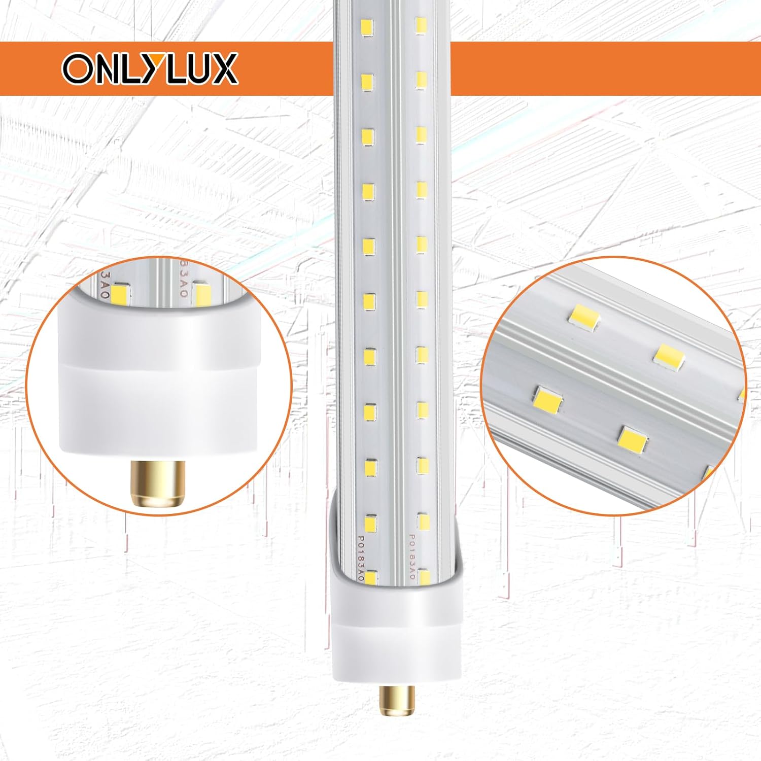 LED Shop Light Bulbs 8ft 72W 6000K 10000lm, T8 T10 T12 V Shape, Pack of 12 R240945