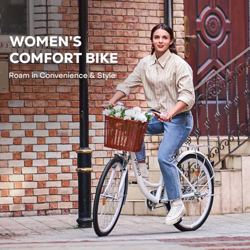 Beach Cruiser Bike for Women, 26 Inch, Step Through with Basket R10252
