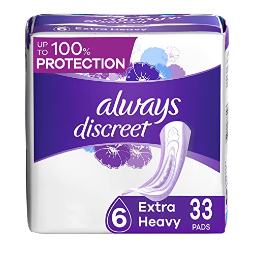 Always Discreet Adult Extra Heavy Long Incontinence Pads, Up to 100% Leak-Free Protection, 45 Count x 2 Packs (90 Count total) (Packaging May Vary)